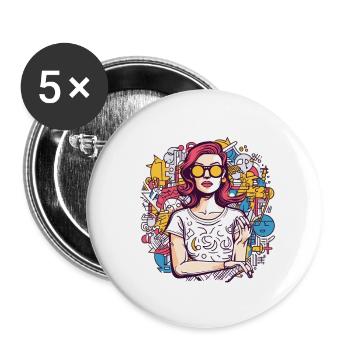Frau - Buttons groß 56 mm (5er Pack) - Weiß - Vorne