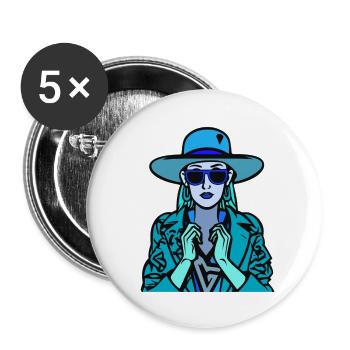 Frau blau - Buttons groß 56 mm (5er Pack) - Weiß - Vorne
