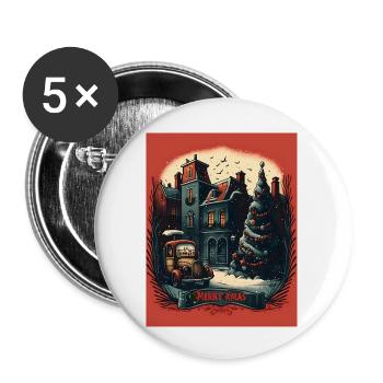 Scène de rue de Noël Vintage - Lot de 5 grands badges (56 mm) - blanc - Devant