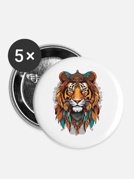 Tigerstamm - Buttons groß 56 mm (5er Pack) - Weiß