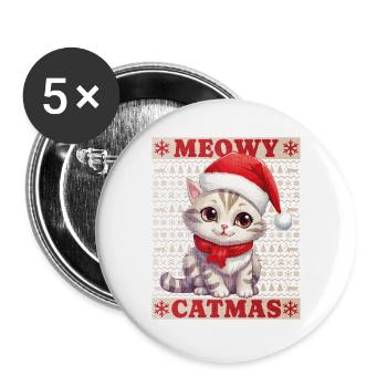 Cat Christmas Merry Meowy Catmas Ugly Cute - Buttons large 2.2''/56 mm (5-pack) - white - Front