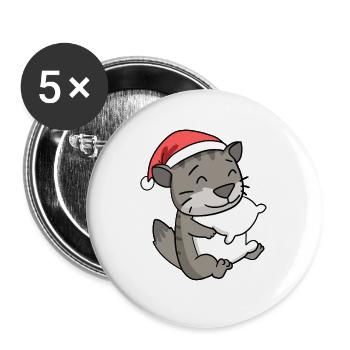 Cat Cute Siberian Cat Tired Christmas - Buttons large 2.2''/56 mm (5-pack) - white - Front