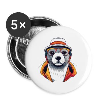 Siegel - Buttons groß 56 mm (5er Pack) - Weiß - Vorne