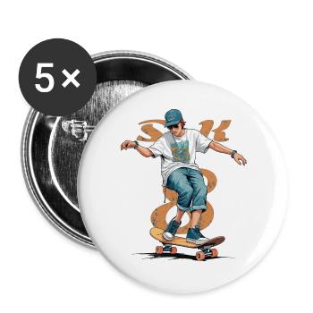 Skater Boy - Buttons large 2.2''/56 mm (5-pack) - white - Front
