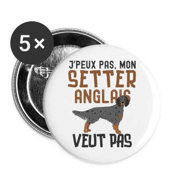 Setter anglais chien de race chien doux - Lot de 5 grands badges (56 mm) - blanc - Devant
