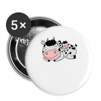 Cow Family - Cow with baby - Single parent - Buttons large 2.2''/56 mm (5-pack) - white - Front