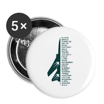 Alphabet phonétique - Lot de 5 grands badges (56 mm) - blanc - Devant