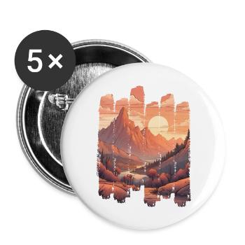 Naturlandschaft Sunset Mountains - Buttons groß 56 mm (5er Pack) - Weiß - Vorne