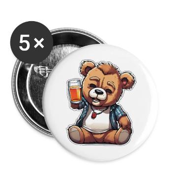 Celebrating teddy bear with beer - Buttons large 2.2''/56 mm (5-pack) - white - Front