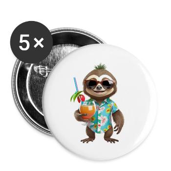 Don’t Hurry Be Happy cute little sloth Hawaiian - Buttons large 2.2''/56 mm (5-pack) - white - Front