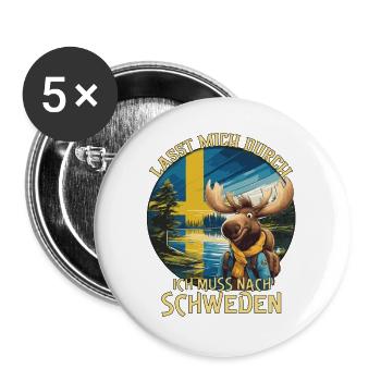 Schweden - lasst mich durch - Elch - Buttons groß 56 mm (5er Pack) - Weiß - Vorne