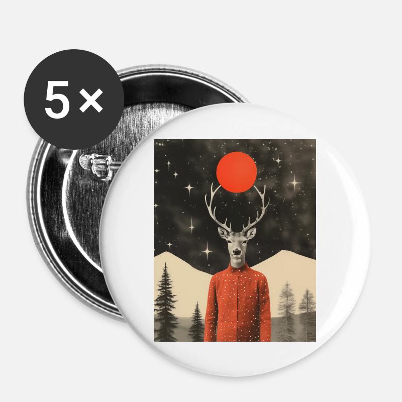 Surreal reindeer winter collage - Buttons large 2.2''/56 mm (5-pack) - white