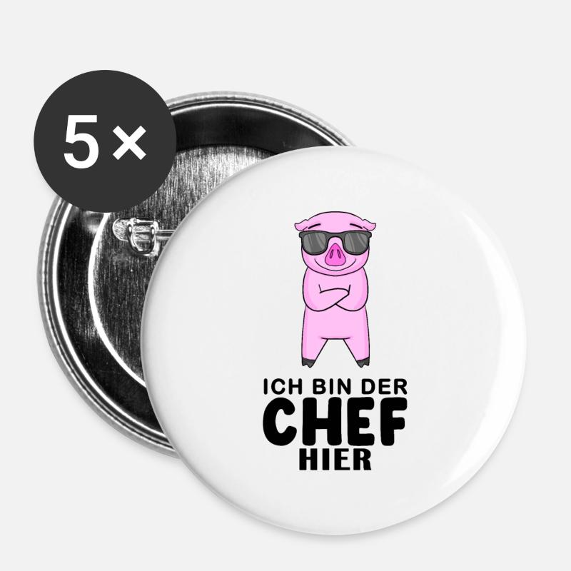 Chef Spruch - Buttons groß 56 mm (5er Pack) - Weiß