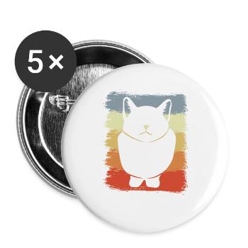 Chat Dessin Vintage Look - Lot de 5 grands badges (56 mm) - blanc - Devant