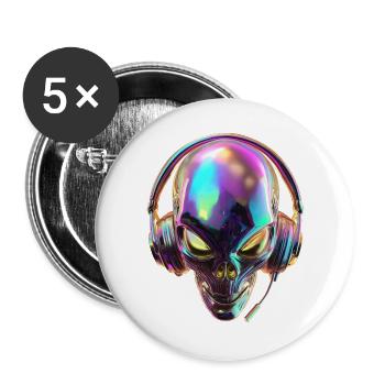 Chromatischer Alien-Kopf mit Kopfhörern - Buttons groß 56 mm (5er Pack) - Weiß - Vorne
