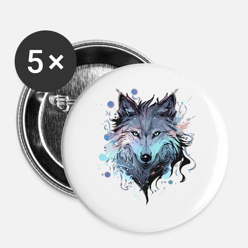 Wolf Wolf Head Mystical Nature Wild Wilderness Art - Buttons large 2.2''/56 mm (5-pack) - white