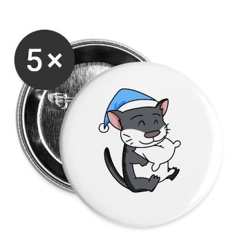 Dormir fatigué - Chat avec oreiller et bonnet somnolent - Lot de 5 grands badges (56 mm) - blanc - Devant