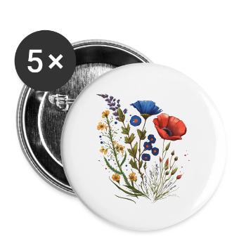 Fleurs des prairies - Lot de 5 grands badges (56 mm) - blanc - Devant