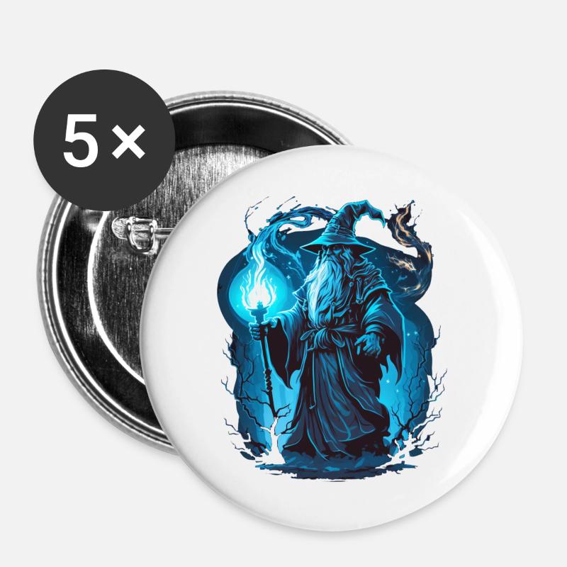 Zauberer - Buttons groß 56 mm (5er Pack) - Weiß