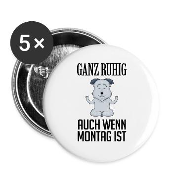Montag Spruch Yoga Hund - Buttons groß 56 mm (5er Pack) - Weiß - Vorne