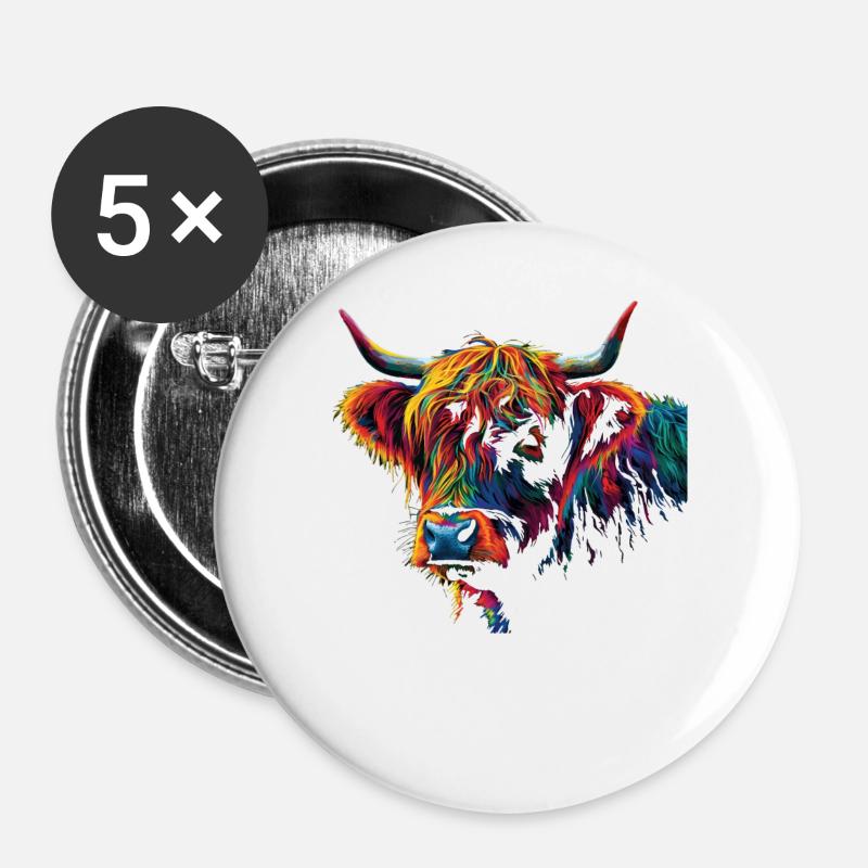 Highland Cow Scottish Highlands Rustic Cattle - Buttons large 2.2''/56 mm (5-pack) - white