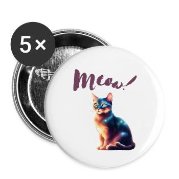 Beau chat - Lot de 5 grands badges (56 mm) - blanc - Devant