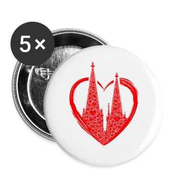 Kölner Dom Herzen Kölle Liebe Herz Karneval Köln - Buttons groß 56 mm (5er Pack) - Weiß - Vorne