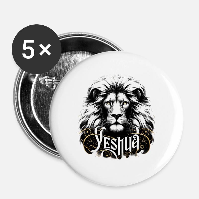 Magnificent lion's head named Yeshua - Buttons large 2.2''/56 mm (5-pack) - white