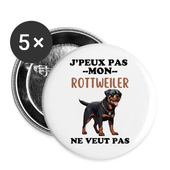 Rottweiler - Lot de 5 grands badges (56 mm) - blanc - Devant