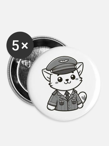 Cute Cat Pilot - Buttons groß 56 mm (5er Pack) - Weiß