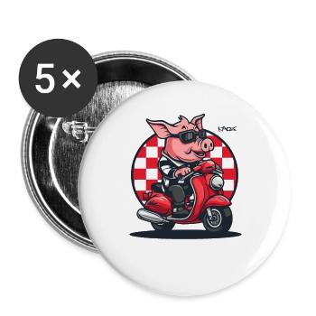 Sur mon scooter sur la route : Le cochon cyclomoteur - Lot de 5 grands badges (56 mm) - blanc - Devant