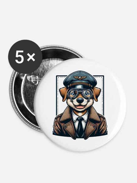 Cute Dog Pilot - Buttons groß 56 mm (5er Pack) - Weiß
