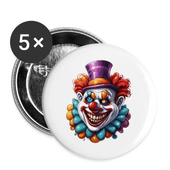 Horror Clown / Circus / Funny / Show / Halloween - Buttons large 2.2''/56 mm (5-pack) - white - Front
