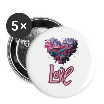 Rosa und blaues geometrisches Herz - Buttons groß 56 mm (5er Pack) - Weiß - Vorne