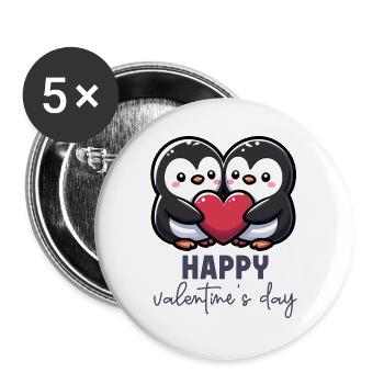 Joyeuse Saint-Valentin – Sweet Penguins Love Heart - Lot de 5 grands badges (56 mm) - blanc - Devant