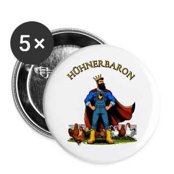Hühnerbaron Hühnerheld Hühner Fan - Buttons groß 56 mm (5er Pack) - Weiß - Vorne