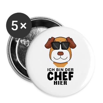 Chef Spruch Anführer Hund Jack Russell Motiv - Buttons groß 56 mm (5er Pack) - Weiß - Vorne