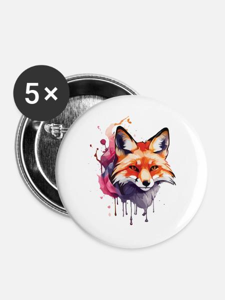 Aquarell Fuchs - Buttons groß 56 mm (5er Pack) - Weiß