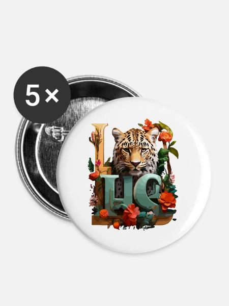 Tiger und Blumen Liebe - Buttons groß 56 mm (5er Pack) - Weiß
