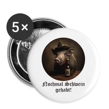 Wildschwein mit Hut - Nochmal Schwein gehabt V2! - Buttons groß 56 mm (5er Pack) - Weiß - Vorne