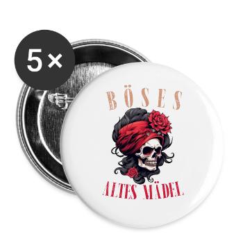 Nasty Old Girl Skull Roses Skull Bandana - Buttons large 2.2''/56 mm (5-pack) - white - Front