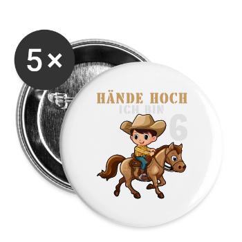 Cowboy Sheriff 6 Kindergeburtstag 6 Jahre Cowboys - Buttons groß 56 mm (5er Pack) - Weiß - Vorne