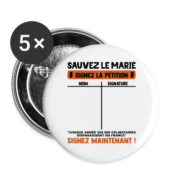 Humour EVG Cadeau Copains Team Futur Marié Garçon - Lot de 5 grands badges (56 mm) - blanc - Devant