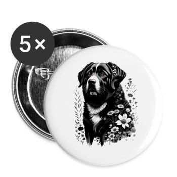 Süßer Berner Sennenhund mit Blumen - Buttons groß 56 mm (5er Pack) - Weiß - Vorne