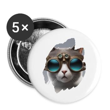 Steampunk chat mignon animaux de compagnie lunettes Animal Future - Lot de 5 grands badges (56 mm) - blanc - Devant