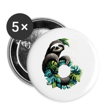 6 Year Old Sloth 6th Birthday Gift - Buttons large 2.2''/56 mm (5-pack) - white - Front