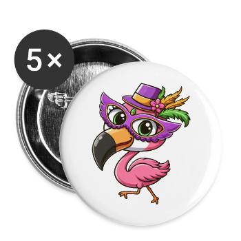 Mardi Gras Comic Flamingo - Lot de 5 grands badges (56 mm) - blanc - Devant