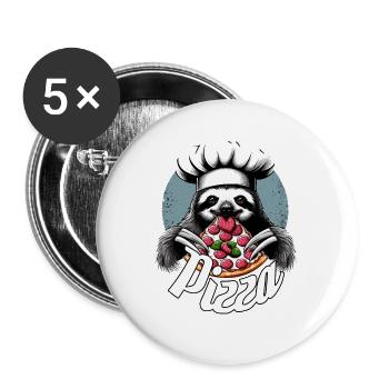 Pizza Yummy Sloth Gift - Buttons large 2.2''/56 mm (5-pack) - white - Front