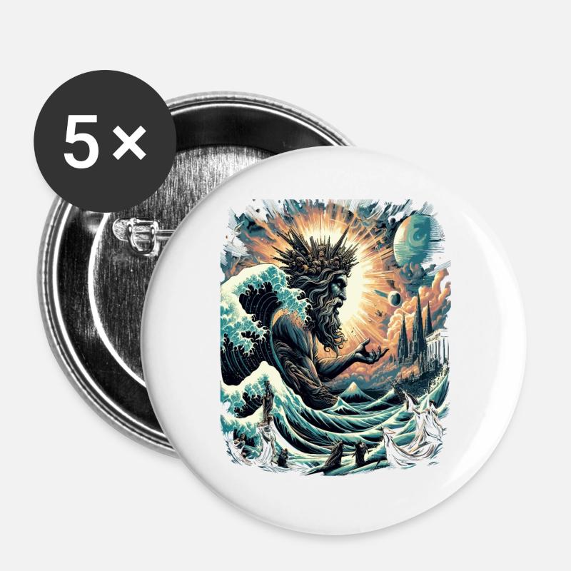 Poseidon's Great Wave off Kanagawa - Buttons large 2.2''/56 mm (5-pack) - white
