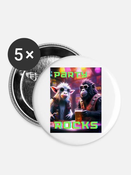 Party Rocks - Buttons groß 56 mm (5er Pack) - Weiß